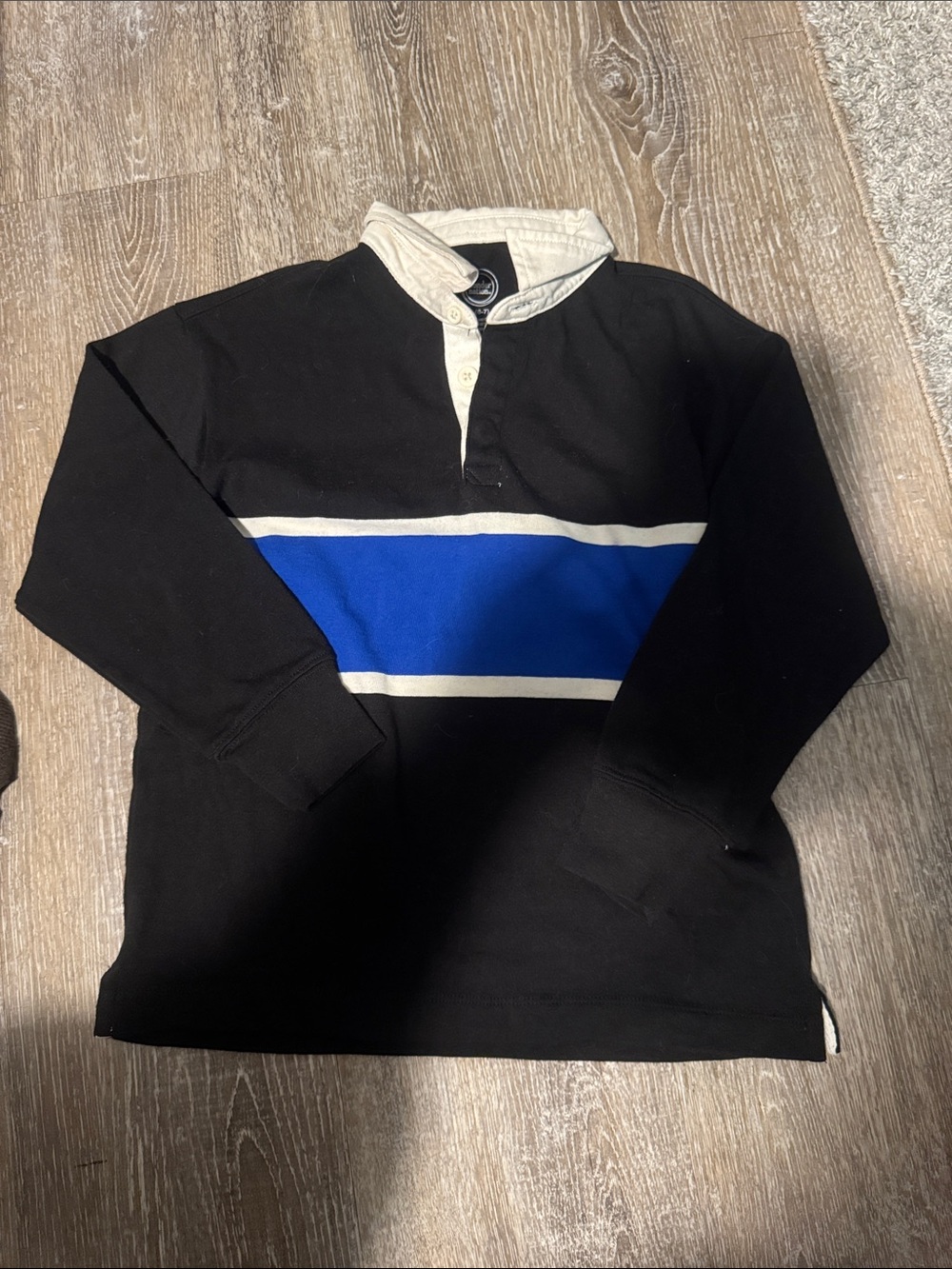 Black Rugby Pullover with Royal Blue Stripe boys 6-7